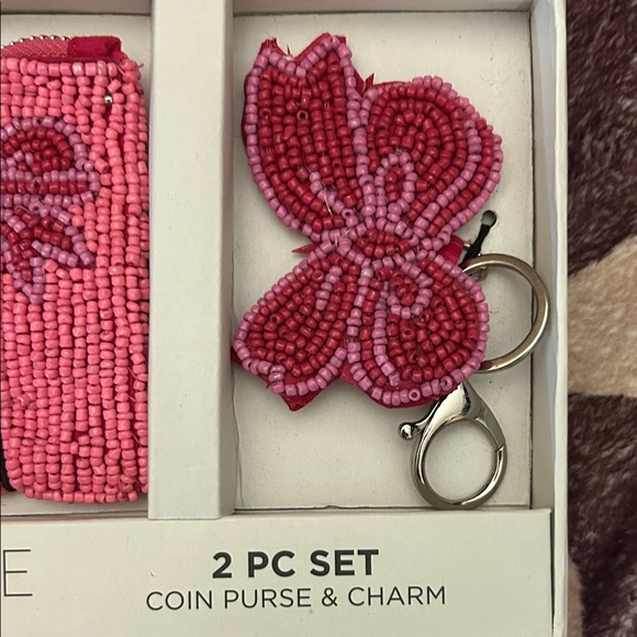Rachel Zoe Bow Pink and Purple Beaded Pouch and Charm Set — NWT - Picture 3 of 3